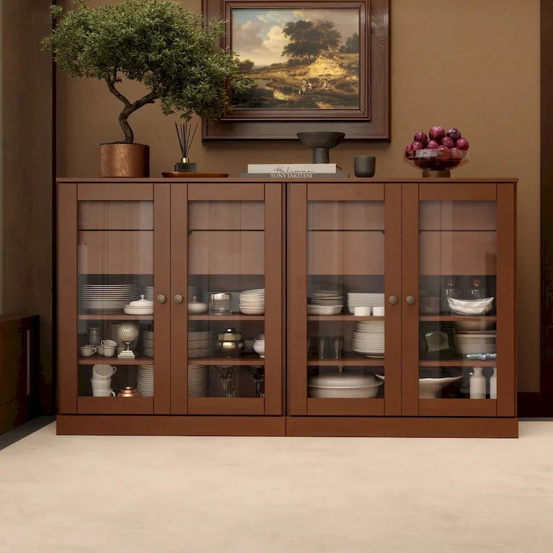 Palace Imports 100% Solid Wood 64 Sideboard with Clear Glass Doors, 4-Drawers and Adjustable Shelves