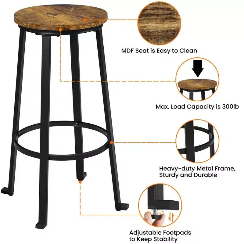 Yaheetech Barstools Set of 2 29.5H Pub Height with Metal Frame Backless