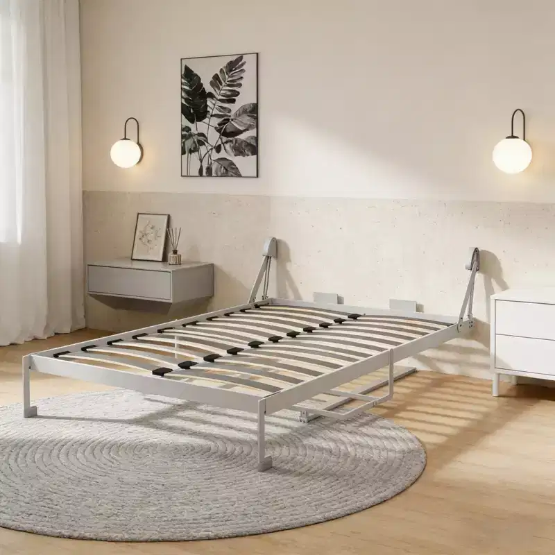 GDFStudio Flora Modern Convertible Queen Size Bed Frame with Desk Panel