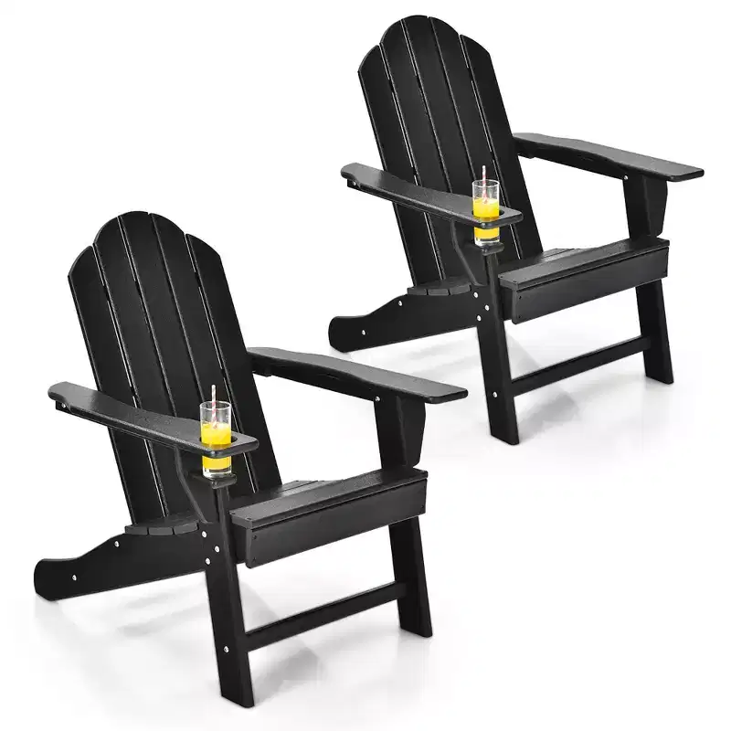 Costway 2PCS Patio Adirondack Chair Weather Resistant Garden Deck W/Cup Holder White\Black\Grey\Turquoise\Navy\Red
