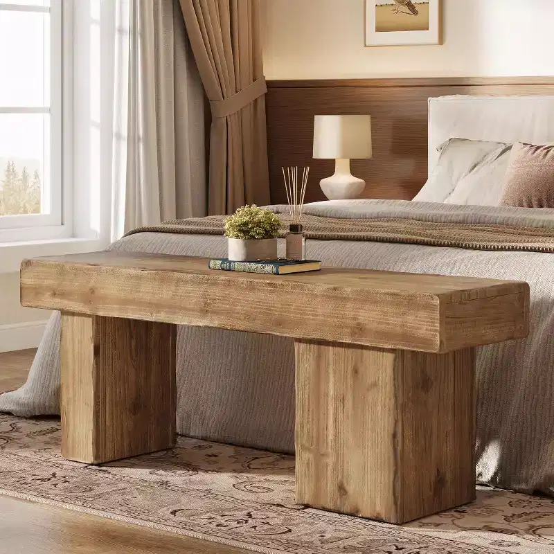 Lantine 47 Solid Wood Bench, Entryway Bench with Artistic Legs, Heavy Duty Dining Bench for Kitchen, Living Room, Hallway, End of Bed