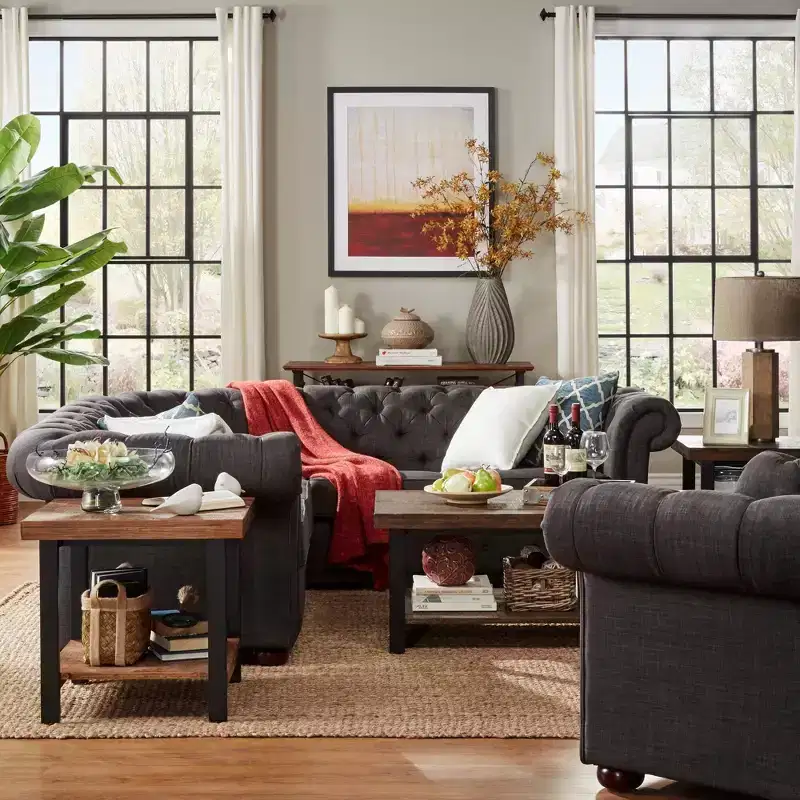 Cartia Linen L-Shaped Sectional Sofa - Dark Grey - iNSPIREQ