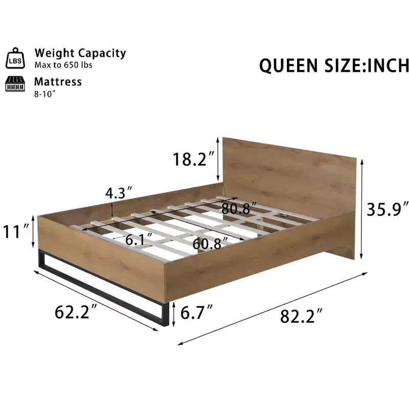 82.2 X 62.2 Queen Size Pine Wood Bed Frame For Bedroom