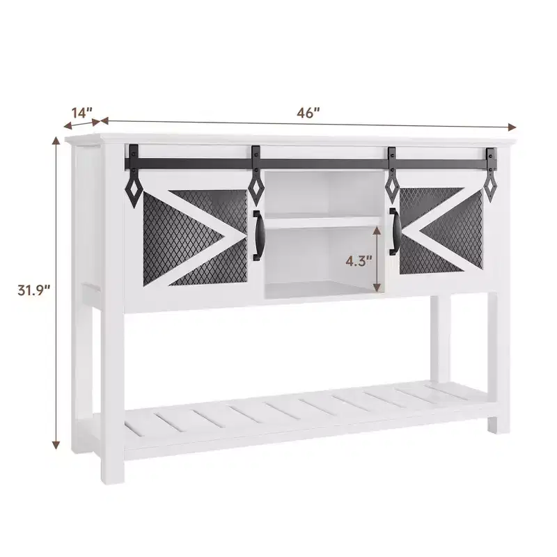 Farmhouse Entryway Table with Sliding Barn Doors, Industrial Rustic Console Tables with Storage and Open Shelf, Sofa Table