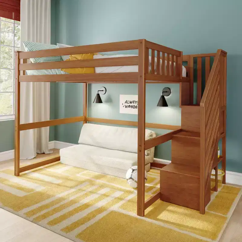 Classic Full High Loft Bed with Staircase