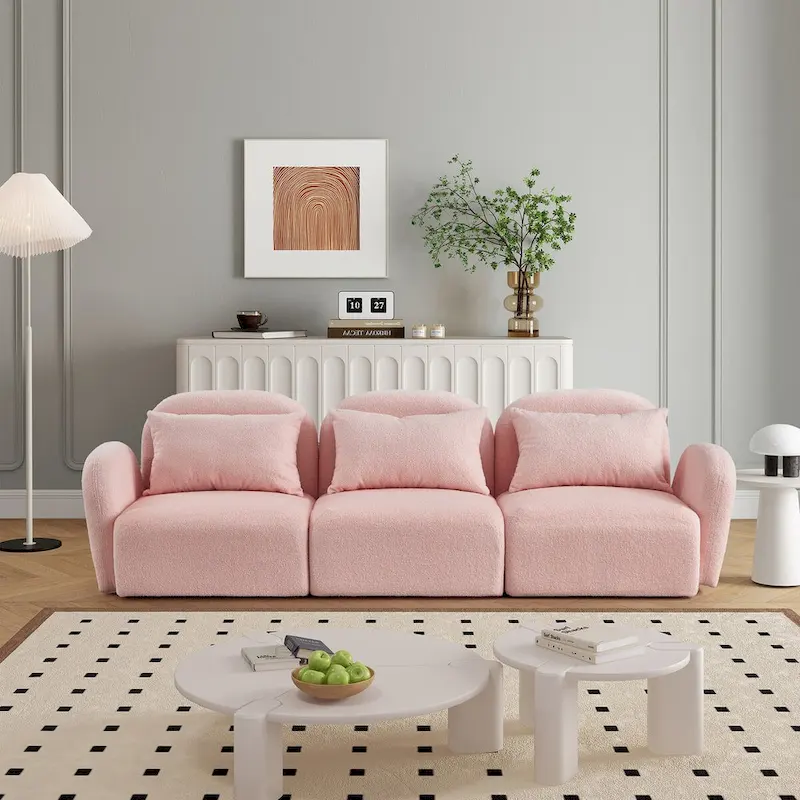 Living Room Furniture Three Seat Lazy Sofa Teddy Fabric White,High quality and durable