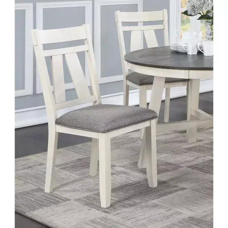 Fabric Dining Chairs with Slatted Backrest in Grey and White