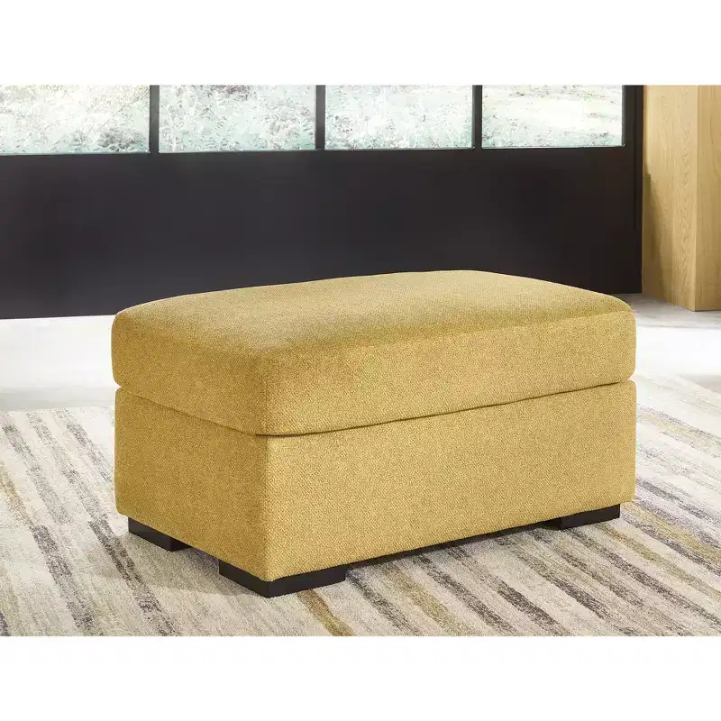 Modern Upholstered Ottoman, Sunflower Yellow Polyester with Corner-Blocked Frame, No Assembly