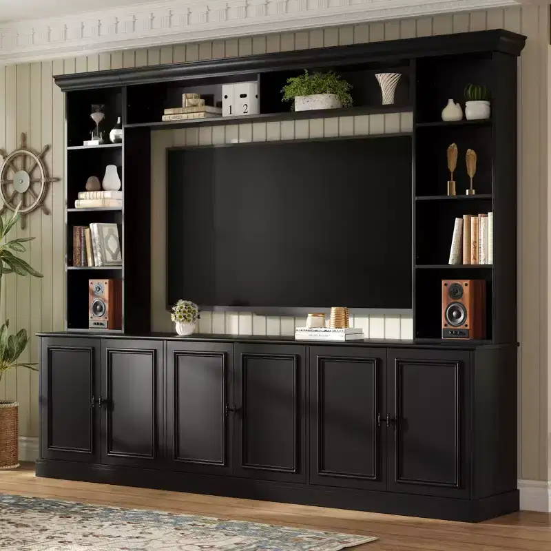 Wall Unit Entertainment Center with Bookshelf for 70 TV, Media Console Table with Bridge, TV Stand with Adjustable Shelf