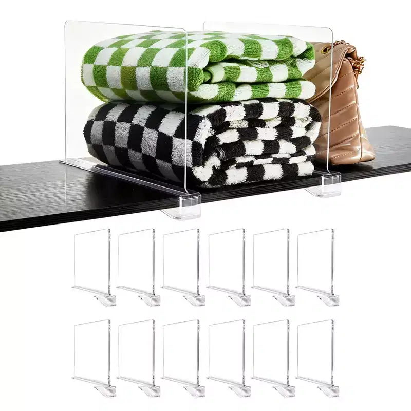 Acrylic Shelf Dividers, Clear Closet Organizers & Shelf Separators for Pantry, Wardrobe, Bookshelf, Cabinet - No-Slip Clip On Design