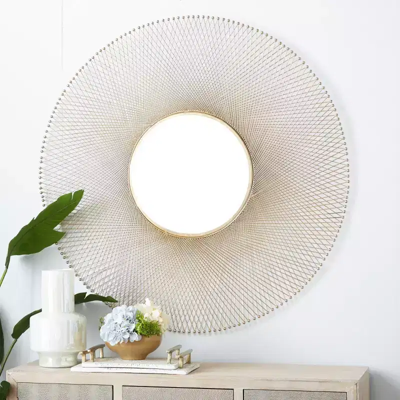 Metal Starburst Round Wall Mirror Gold - Olivia & May: Roulette Design, Modern Decor, No Assembly Required