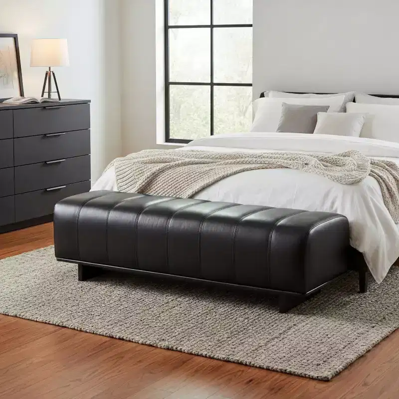 GDFStudio Tetsuya Modern Faux Leather Upholstered Dining Bench with Rubberwood Legs