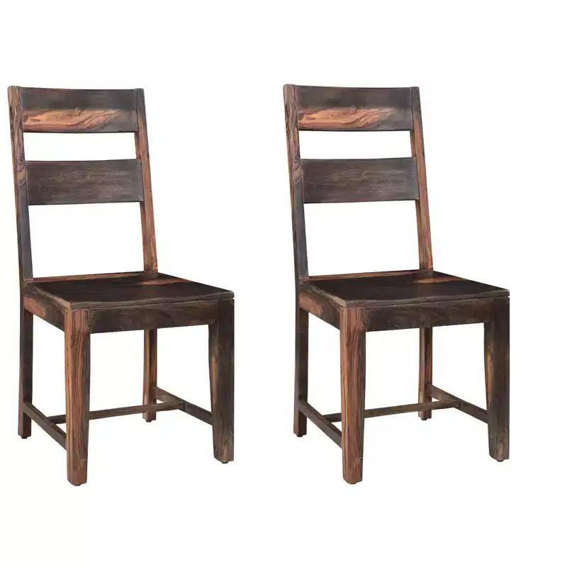 HomeRoots Set of Two Dark Brown Solid Wood Ladder Back Dining Side Chairs