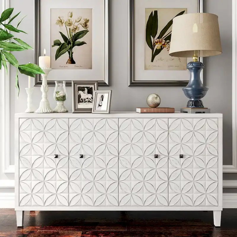 Accent Cabinet 4 Door Wooden Cabinet Sideboard Buffet Server Cabinet - N/A