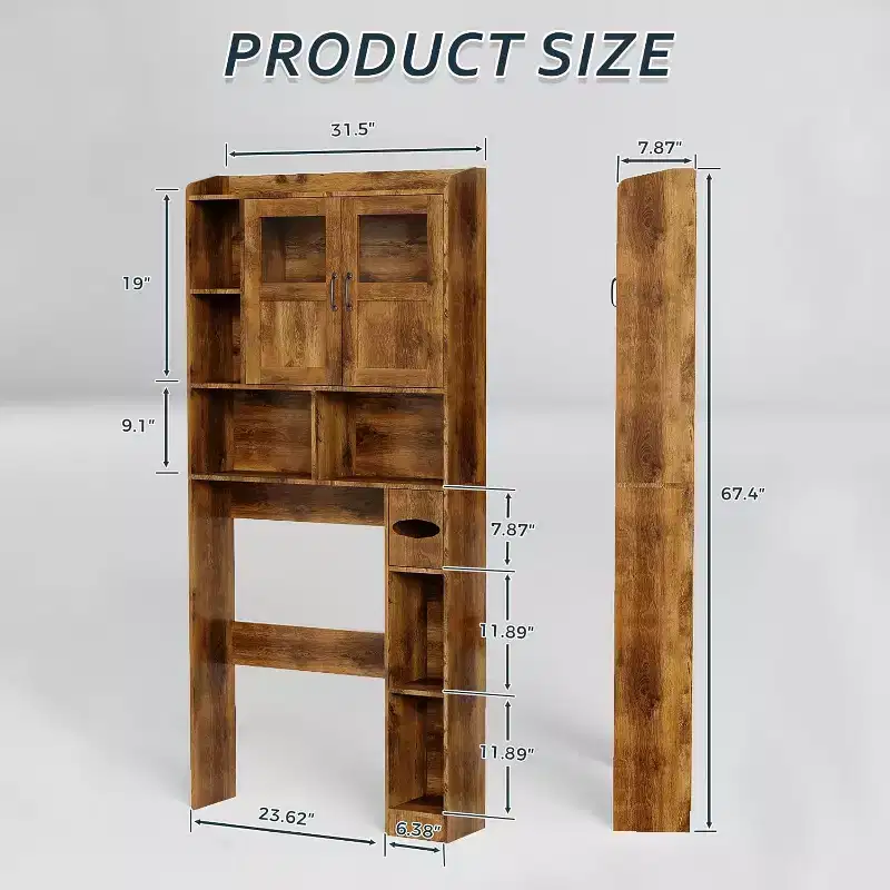 Over-Toilet Storage Cabinet with Adjustable Shelves and Glass Doors