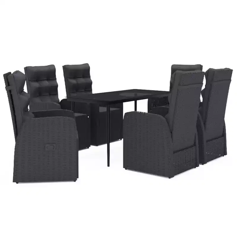 vidaXL Garden Dining Set Black PE rattan, powder-coated steel, glass