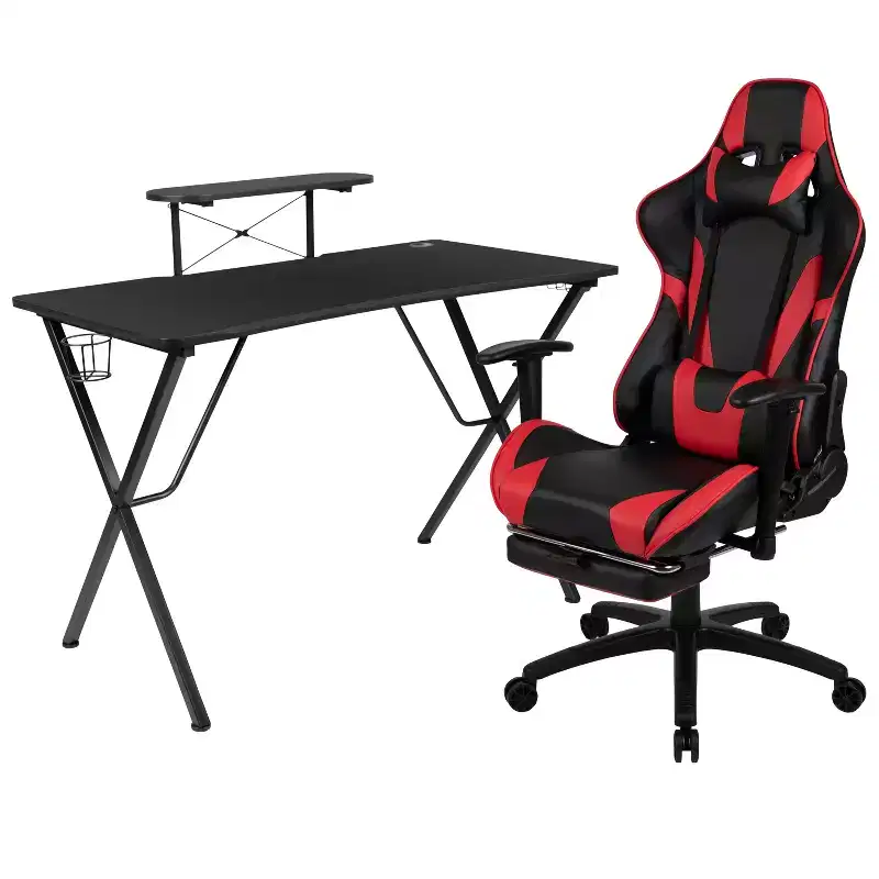 Flash Furniture Gaming Desk and Footrest Reclining Gaming Chair Set with Cup Holder, Headphone Hook, and Monitor/Smartphone Stand