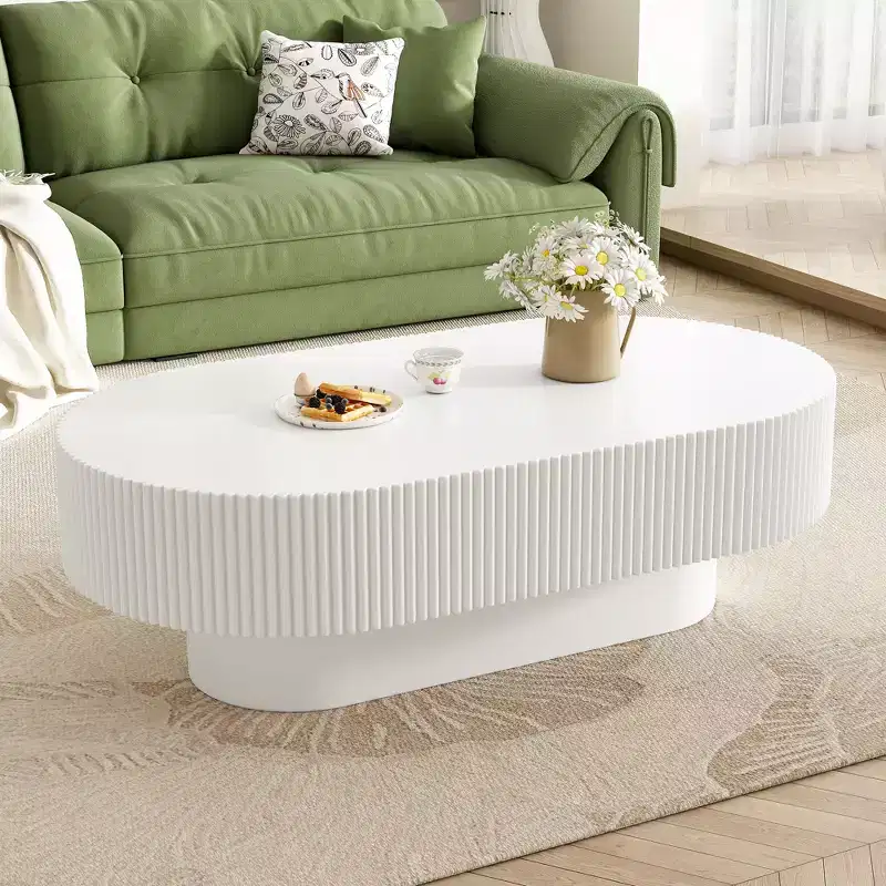 Oval Coffee Table with Fluted Base for Living Room