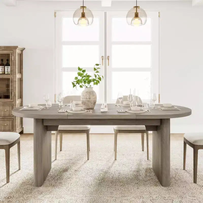 Oval Dining Table for 6-8 People, Large Kitchen Table with Thick Sturdy Wooden Base, Farmhouse Style