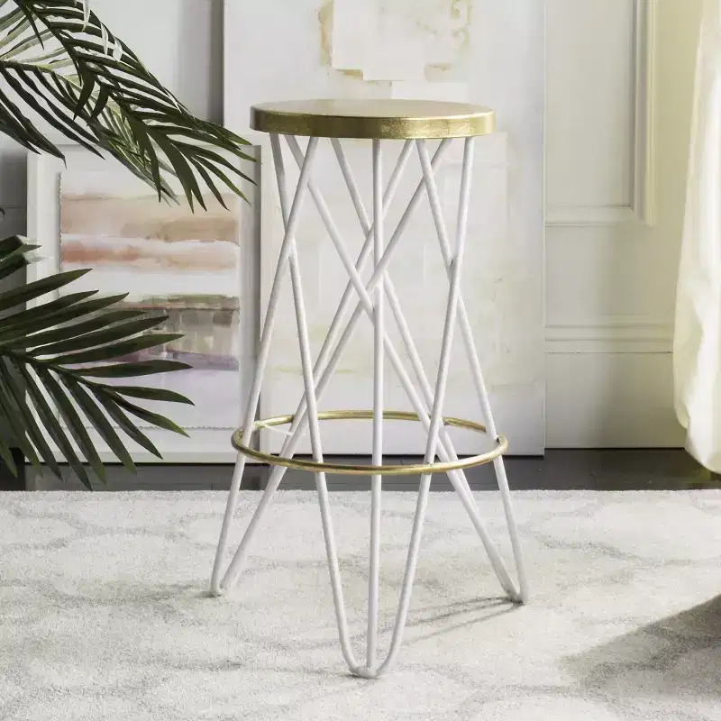 Gold Leaf Bar Stool, White & Gold