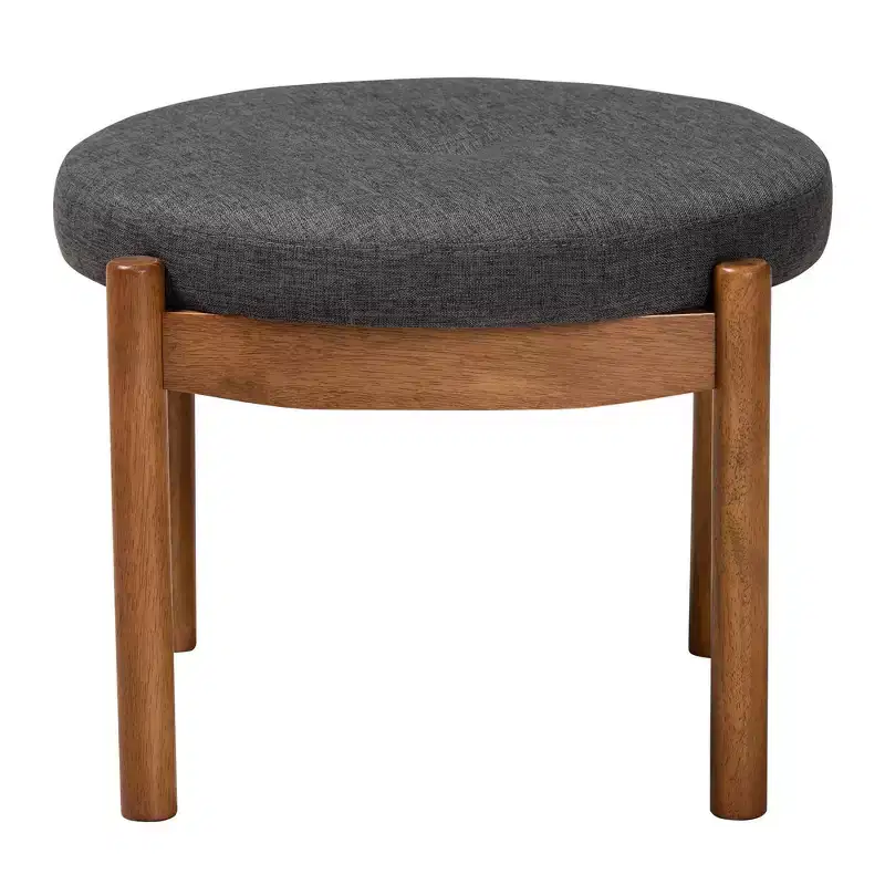 Iliana Fabric and Wood Ottoman Footstool Dark Gray/Walnut Brown - Baxton Studio