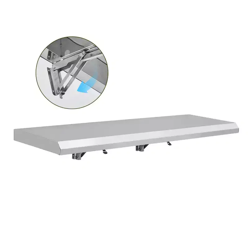 Wall Mounted Stainless Steel Folding Shelf, Heavy Duty Drop Down Serving Shelf with Rounded Edges, Space Saving for Food Truck, Restaurant, Garage