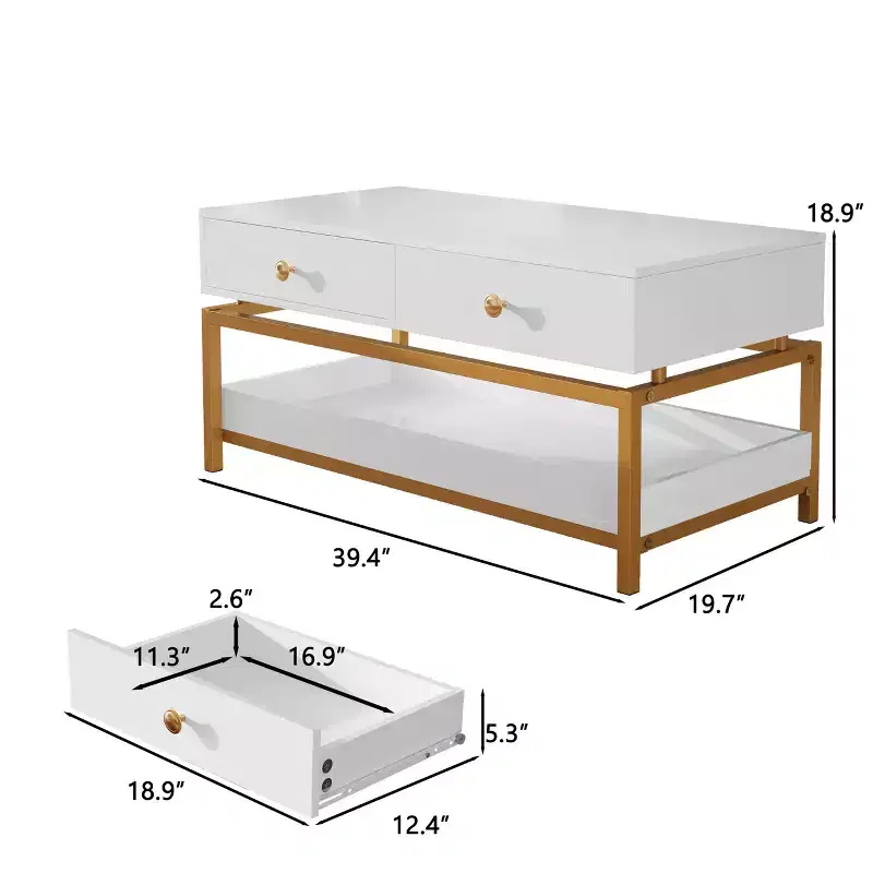 Farmhouse Contemporary Wood Coffee Table with Drawer and Open Shelf for Living Room Office