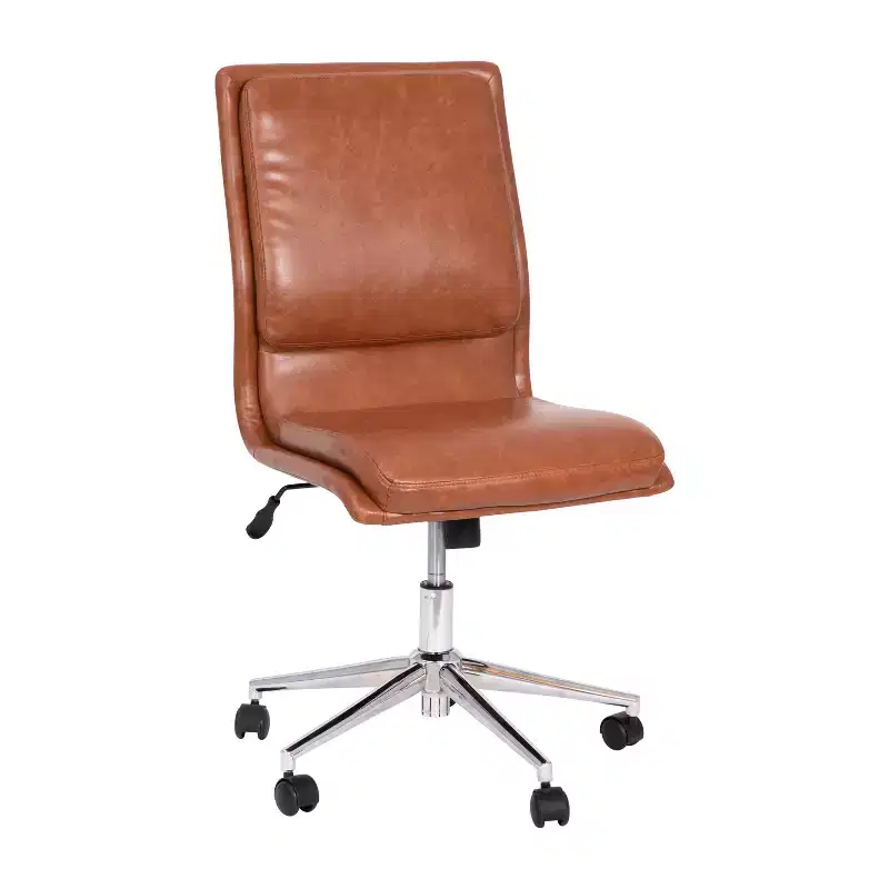 Mid-Back Armless Swivel Task Office Chair Bonded Leather Adjustable Metal Base