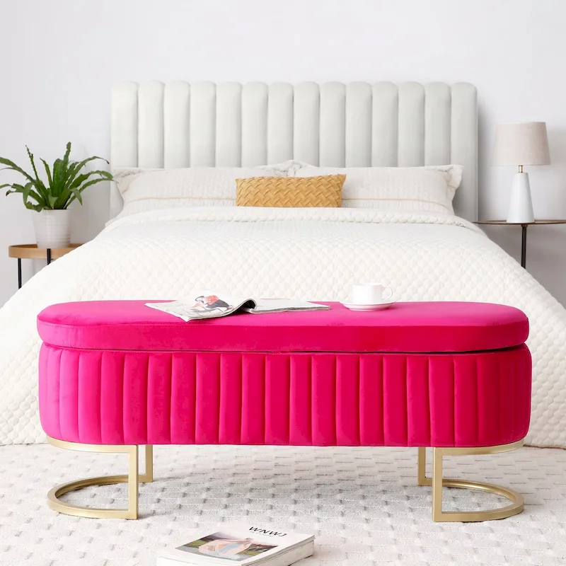 Storage Bench Bedroom Bench,Rose Red