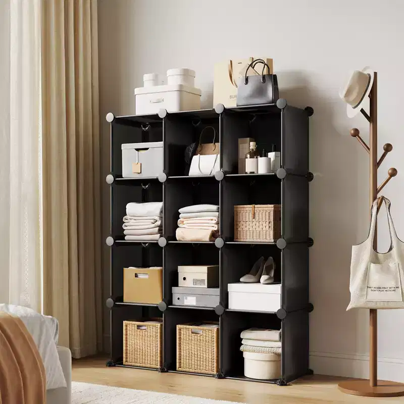 Modular 12 Cube Storage Organizer Set, 6-Cube Stackable Plastic & Steel Shelf Unit with Anti-Tip Safety Kit, for Custom Closet, Bedroom, and Office