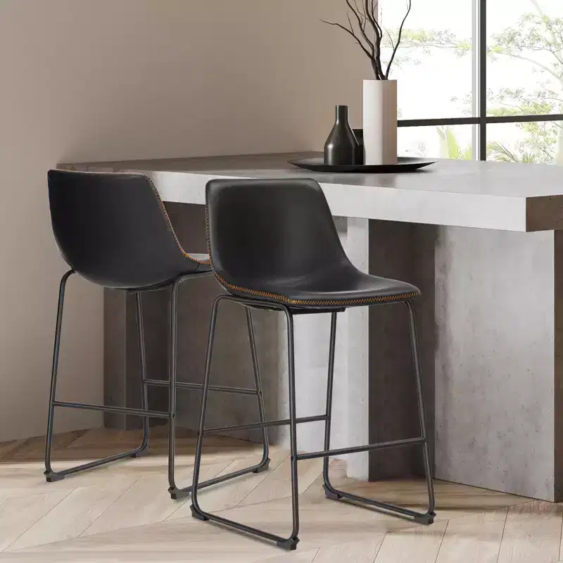 TUYOHW 36.2H Mid-Century Modern Bar Stools Set of 2,Faux Leather Counter Height Chairs with Footrest,Dining Chairs for Home Bar,Office,Kitchen
