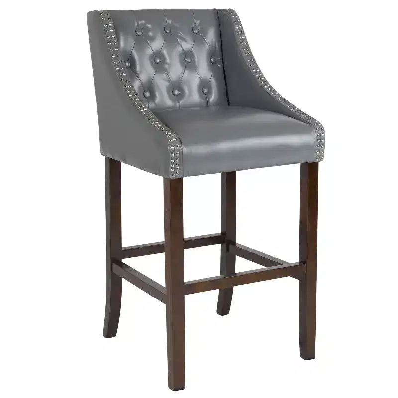Emma and Oliver 30H Transitional Tufted Upholstered Walnut Barstool-Accent Nails