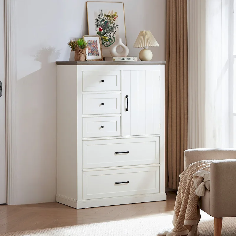 Farmhouse 5-Drawer Gentlemen's Chest, Tall Chest of Drawers, Organizer Storage for Living Room