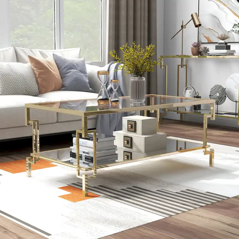43-inch Glass Top 1-Shelf Coffee Table