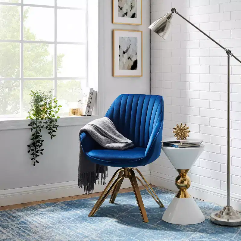 Art Leon Comfortable Velvet Swivel Accent Armchair with Golden Legs