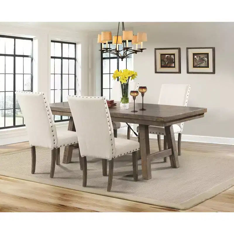 Dex Upholster Side Chair Set Cream/Smokey Walnut Brown - Picket House Furnishings: Nailhead Trim, Rustic Charm, Foam Seats