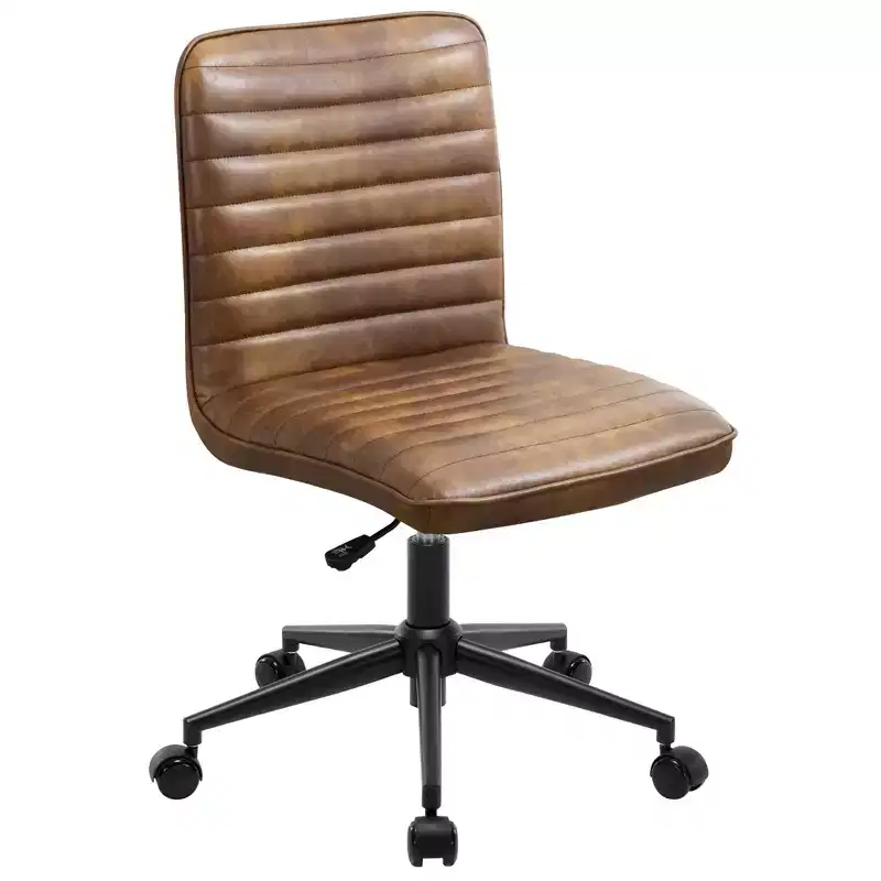 Armless Office Desk Chair – Faux Leather Mid-Back 360° Swivel Adjustable Task Chair