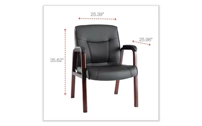 Alera Alera Madaris Series Bonded Leather Guest Chair with Wood Trim Legs, 25.39 x 25.98 x 35.62, Black Seat/Back, Mahogany Base