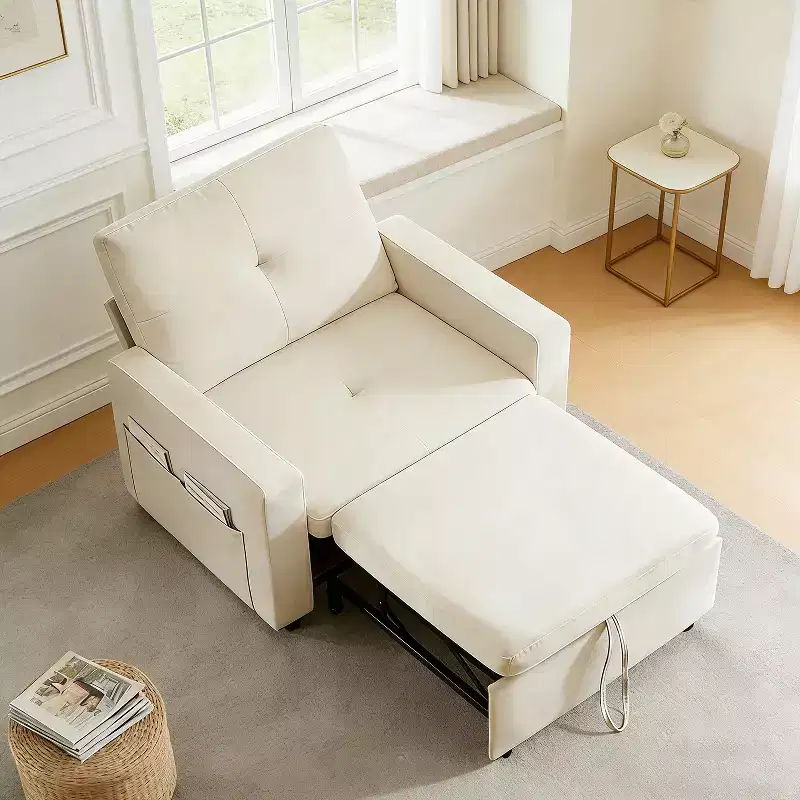 42.5 3-in-1 Sleeper Chair Bed, Convertible Sofa Chair with Pull Out Bed, Adjustable Backrest, Side Pockets