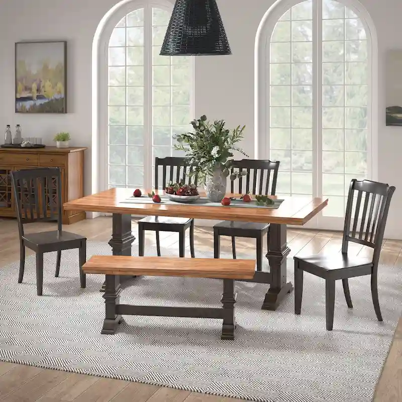 Ronda 78 Rectangular Solid Wood Top Dining Set with Spindle Back Chairs