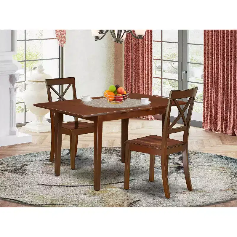 Vintage Kitchen Dining Set - Table with Butterfly Leaf & 2 Chairs - 32x54 Inch Mahogany Finish