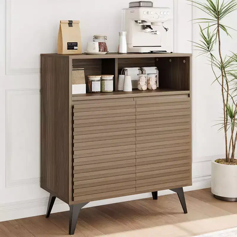 Fluted Storage Cabinet, Sideboard Buffet Cabinet with Storage & Adjustable Shelves for Kitchen, Entryway
