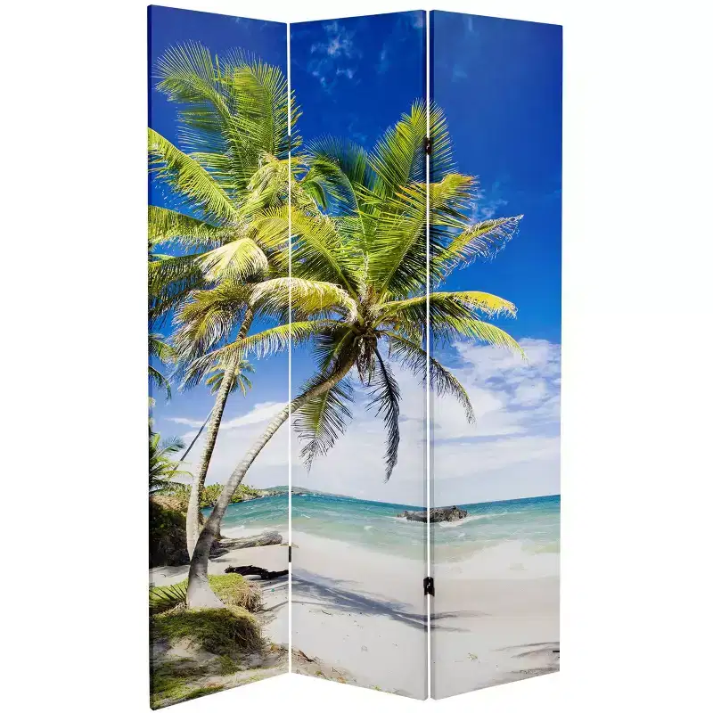 Oriental Furniture 6 Double Sided Sunset Palms Canvas Room Divider Blue: Freestanding, Foldable Partition, No Assembly Required