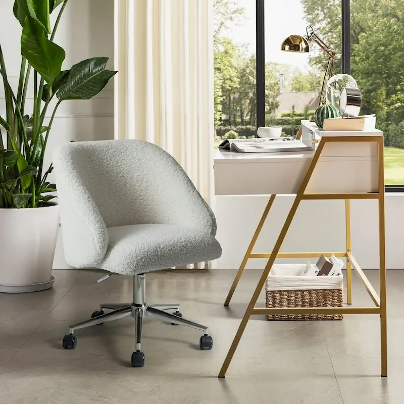 Joah Modern Boucle 360 Swivel Height Adjustable Swivel Office Chair with Rolling Wheels by HULALA HOME - N/A