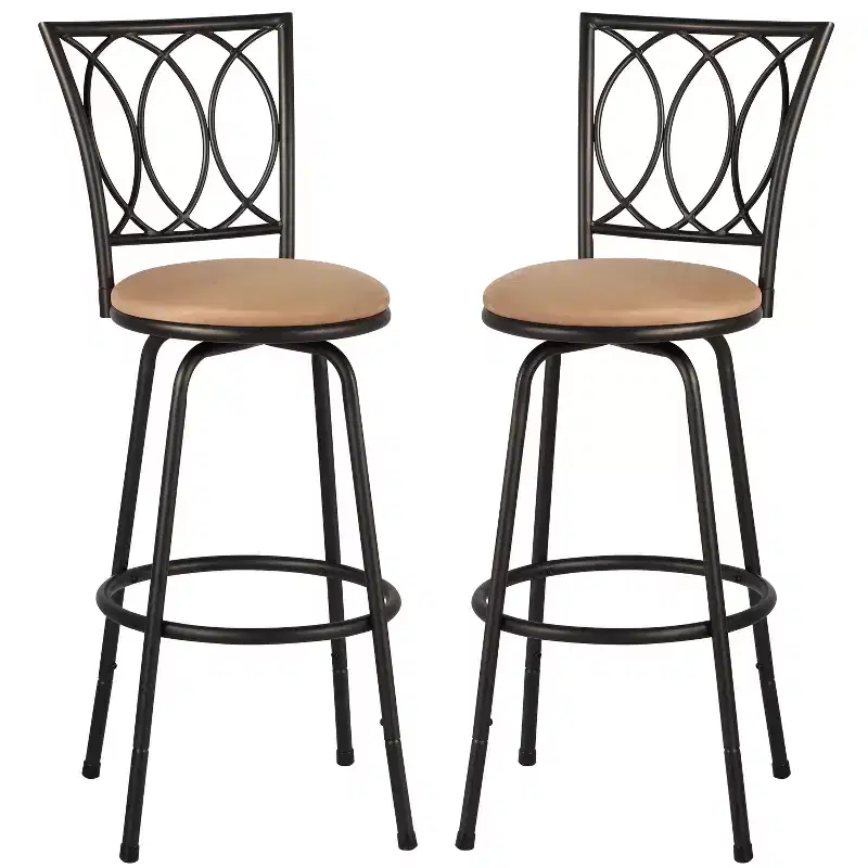 VECELO Bar Stools Adjustable Height Set of 2, 24/29 Swivel Counter Stools with Upholstered Seat, Steel Bistro Pub Chairs