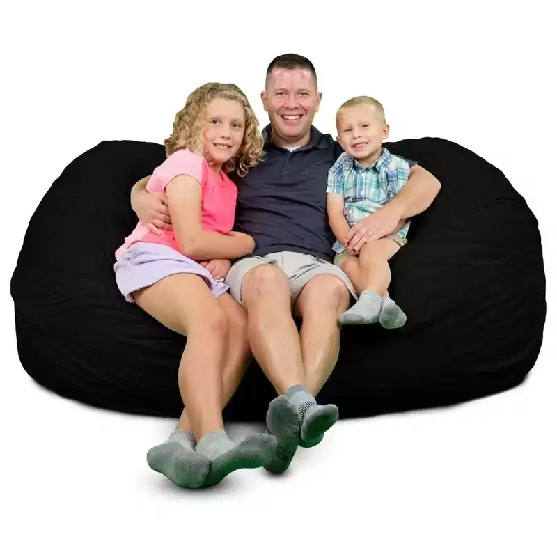 Ultimate Sack Lounger Bean Bag Chair Oversized Comfy Loveseat, Black Suede