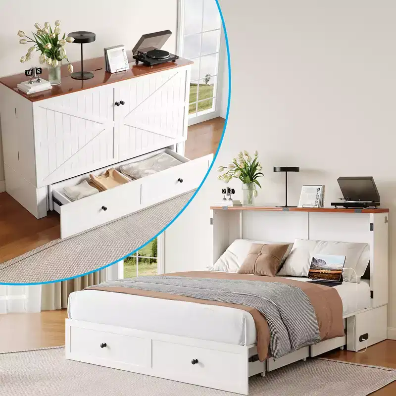 Mjkone Full/Queen Size Murphy Bed Chest with Storage,NO MATTRESS