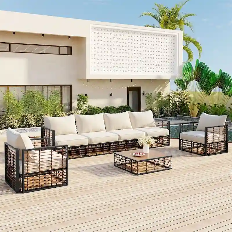 Modern 7-Piece Metal Patio Sectional Sofa Set with Thick Cushions