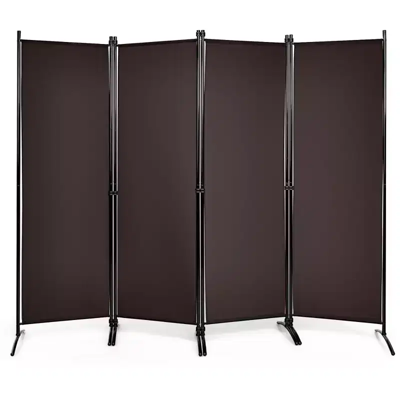 4-Panel 5.6ft Room Divider Folding Fabric Privacy Screen with Steel Frame White/Black/Brown