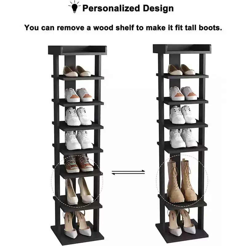 Tree City - Slim 7-Tier 45'' Vertical Wooden Shoe Rack for Entryway, Closet & Small Spaces,Holds 7-10 Pairs